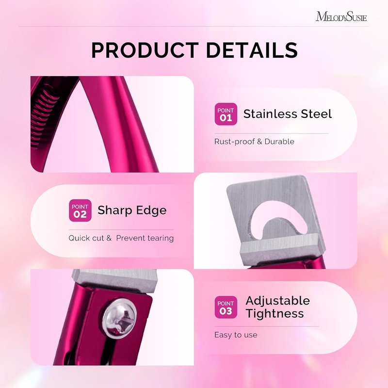 MelodySusie Acrylic Nail Clippers - Professional Adjustable Stainless Trimmer with 15pcs Magnet Sizers | Plum Color