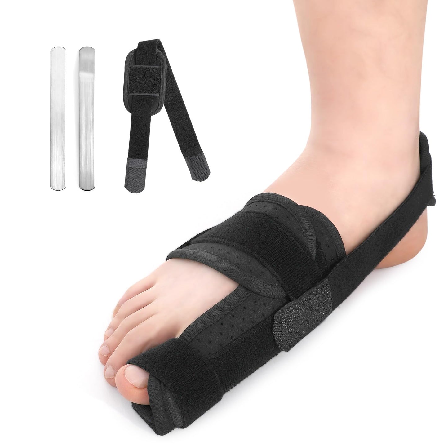 Chonario Broken Big Toe Brace Splint, Turf Toe Brace Support for fracture, Broken, Sprains, Arthritis, Men & Women, with 2 Removable Metal Plates - Black Right