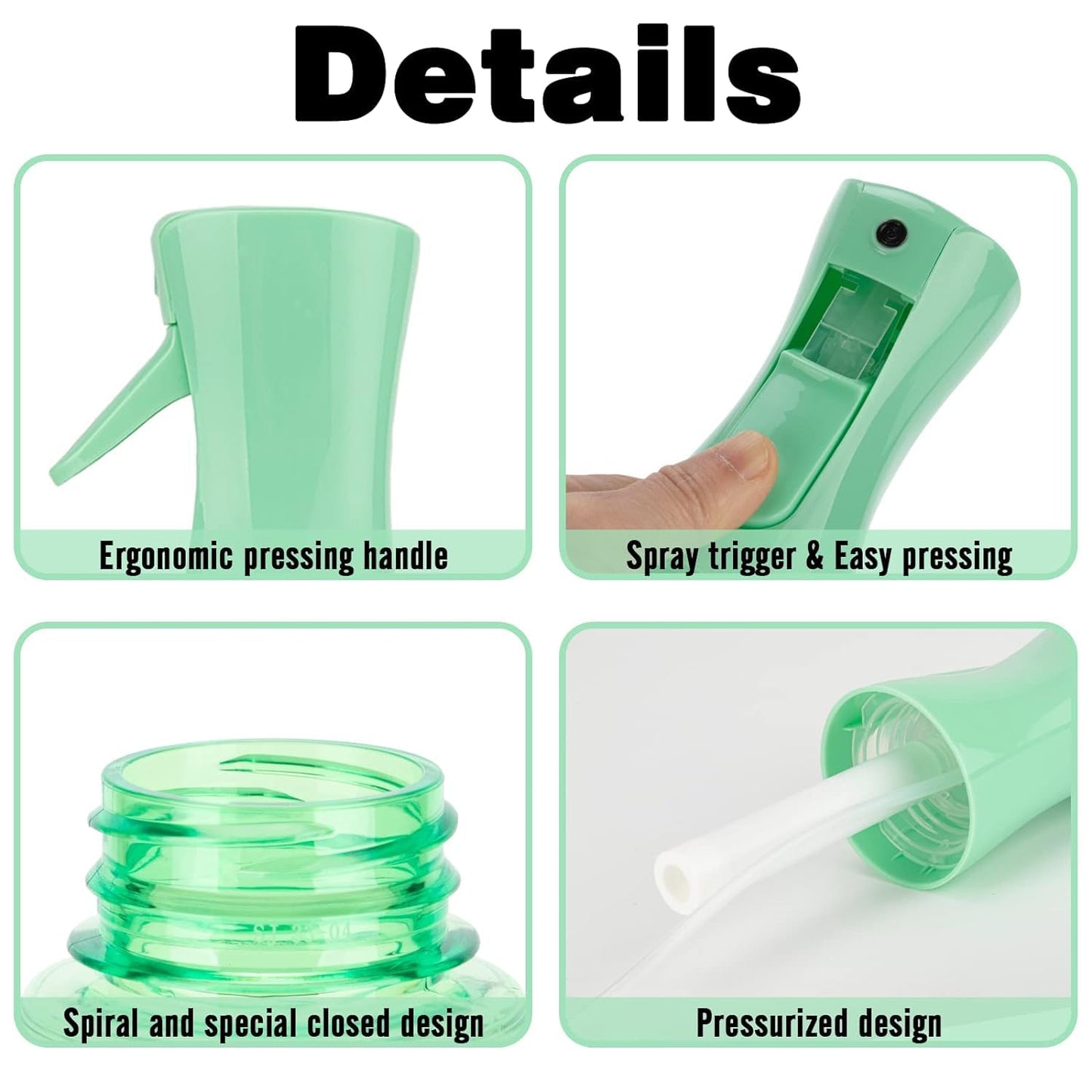 Zuhose Spray Bottle for Hair (6.8OZ /200ML) Continuous Ultra Fine Mist Sprayer for Hair, Salons, Barber, Plants, Skin Care, Cleaning 1 Pack CLEAR Green