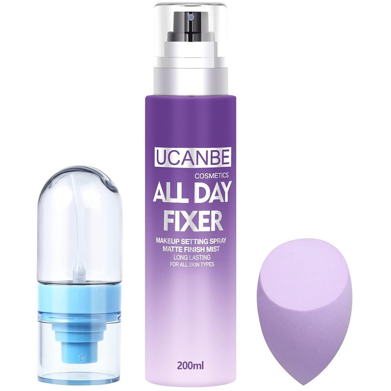 Long Lasting Makeup Setting Spray Kit - Hydrating Matte Finish Mist, 6.76 Fl Oz | Includes Travel Size Spray & Sponge Puff