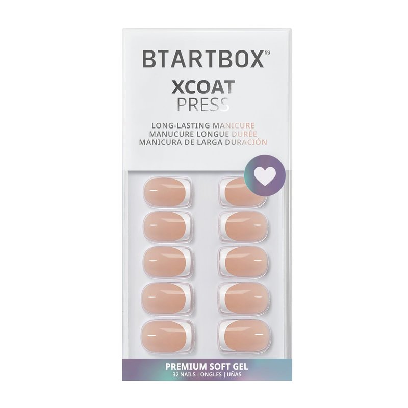 BTArtbox French Tip Press on Nails - Gel Press on Nails Short, No Fade Out Fake Nails with Nail Glue, Seamless Fit Glue on Nails in 16 Sizes Nail Kit for Wedding, Classic White