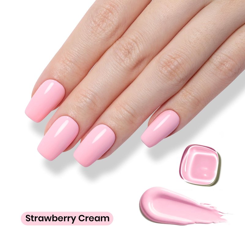 Beetles Pink Gel Polish - Strawberry Cream 15ML/0.51Fl Oz, Light Pink Gel Nail Polish, Same Color Same Bottle, Soak Off UV LED Lamp Summer Nails Art, Long-Lasting Manicure Salon DIY Home