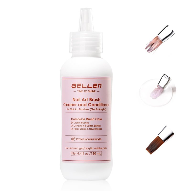 Gellen 130ml Nail Brush Cleaner and Conditioner, Rose Oily Formula Acrylic Brush Cleaner Liquid, Acetone-Free Nail Art Brush Restorer for Gel Polish, Dip Powder, Polygel Manicure Care