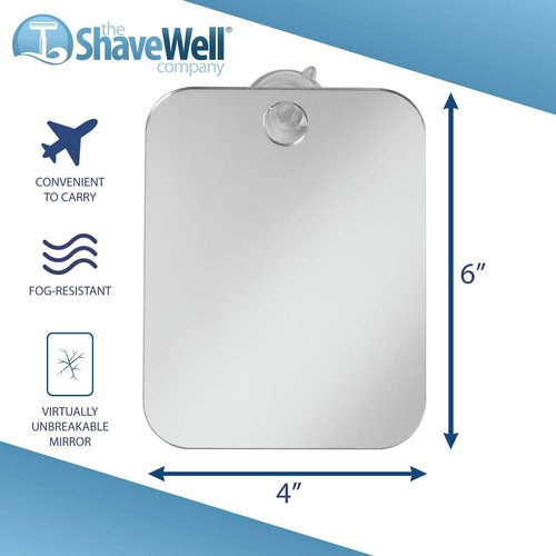 Shave Well Travel Anti-Fog Shaving Mirror | Portable Fogless Hanging Bathroom Shower Mirror with Handheld Option for Men and Women | Includes Long-Lasting Reusable Suction for Wall