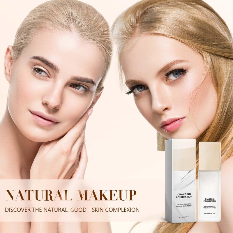 2026 Upgraded Color Changing Foundation for Mature Skin, Instantly Adapts to Your Skin Tone, Buildable Light to Medium Coverage, 12 Hour Wear, Natural Dewy Finish (2Pcs)
