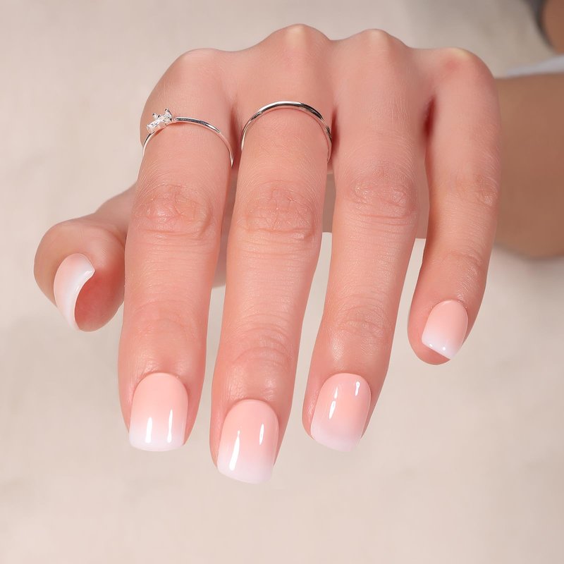 Handmade Square Ombre Press On Nails,GlimightyX UV Cured Soft Gel Press On Nails Short with Nail Glue Kit,10 Reusable Fake Glue On Nails,Size XS，That Girl