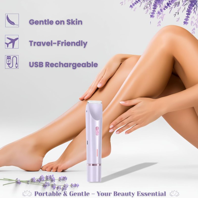 Electric Bikini Trimmer for Women, USB Rechargeable Electric Shaver for Bikini Line, Legs, Underarms – Portable Waterproof Lady Grooming Razor (Purple)