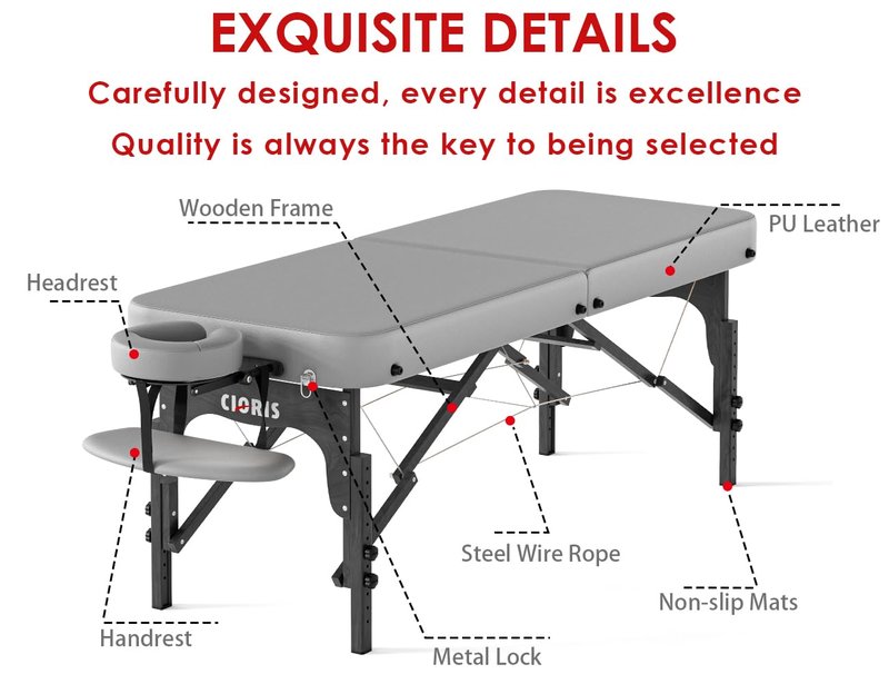 CLORIS 84" Professional Massage Table - Portable & Lightweight with Adjustable Height | Grey, Supports Up to 1100LBS