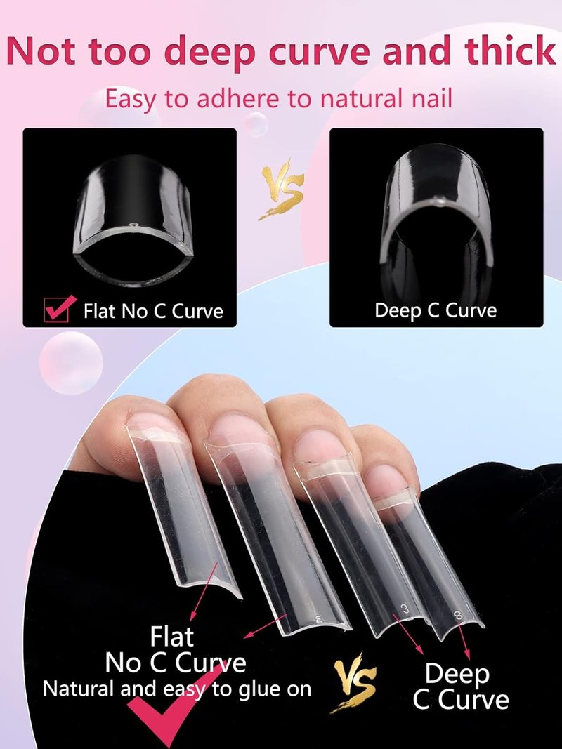 LIONVISON 504PCS Clear Nail Tips - 3XL Extra Long Flat Tapered Square for Acrylic Nails | 12 Sizes