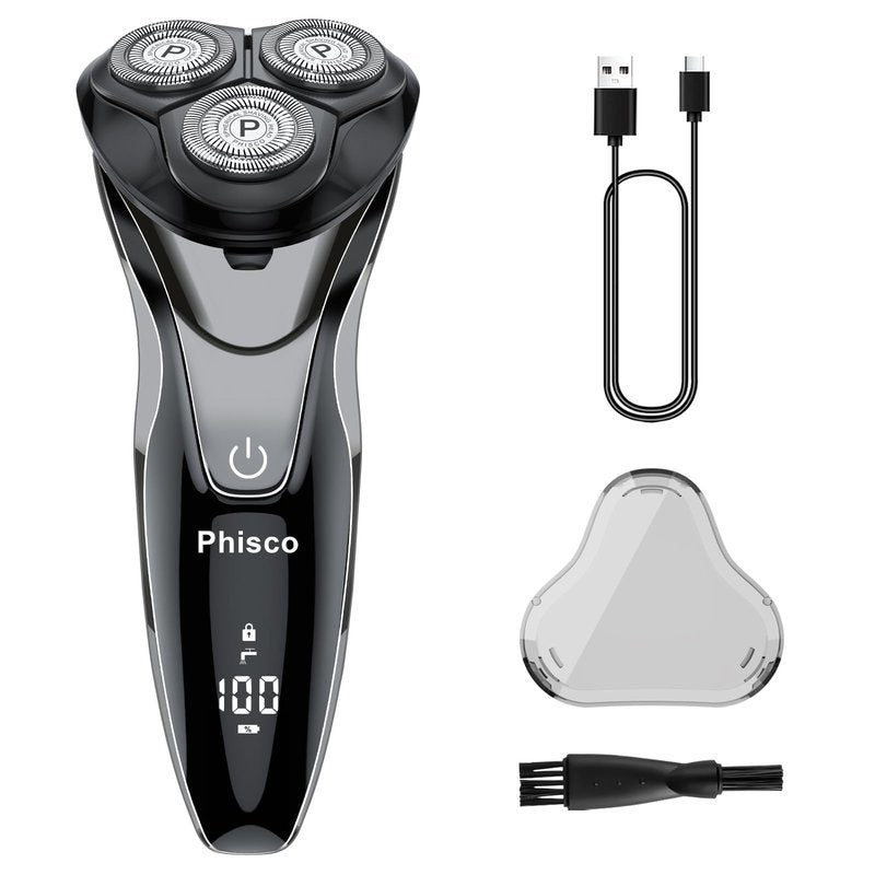 Phisco Electric Razor for Men Cordless: Upgraded Rechargeable IPX7 Waterproof Shaver, Perfect for Men with Sensitive Skin and Travelers, Wet/Dry Shaving and Shower Use, Pop-Up Trimmer