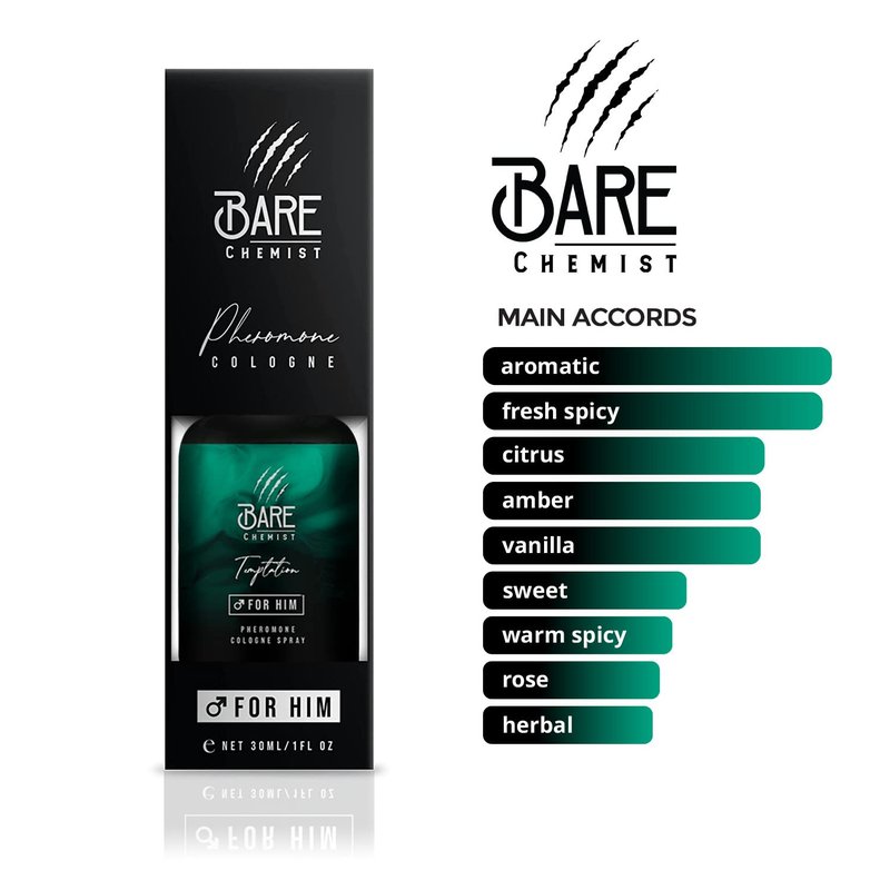 Bare Chemist Pheromones for Men to Attract Women (Temptation) Cologne - Extra Strong, Concentrated Proven Formula Spray