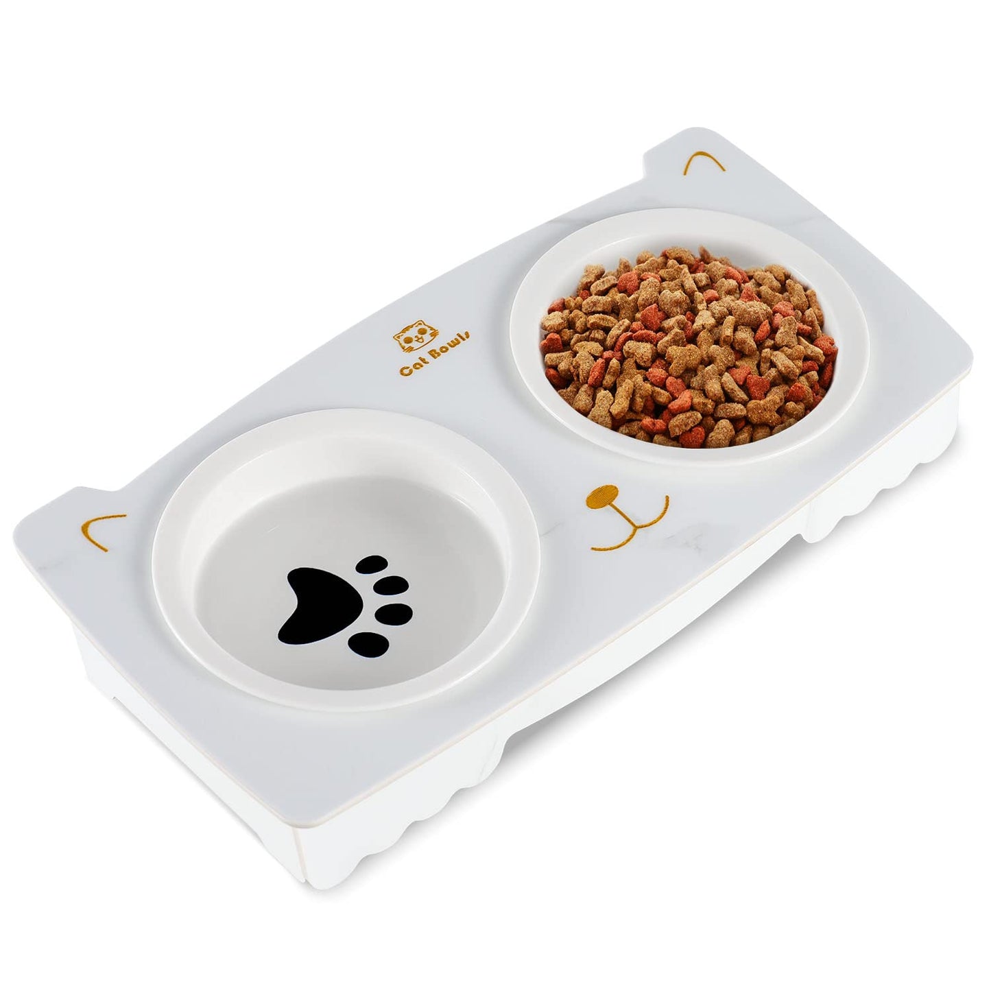 Elevated Cat Bowls, Tilted Raised Cat Food Ceramic Bowls with Stand Pet Bowl Cat Dishes for Food and Water with No-Spill Porcelain Pet Dishes for Cats and Small Dogs