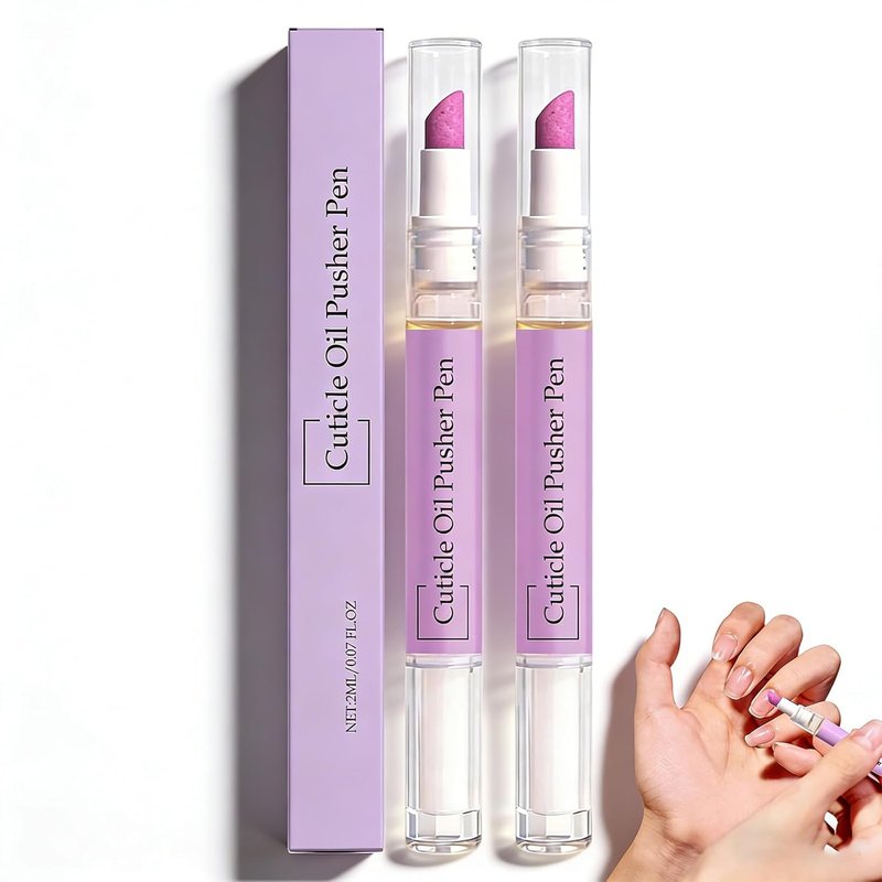 2PCS 2-in-1 Ceramic Cuticle Oil Pusher Pen - Moisturizing Nail Care for Dry & Damaged Nails | Strengthen & Brighten