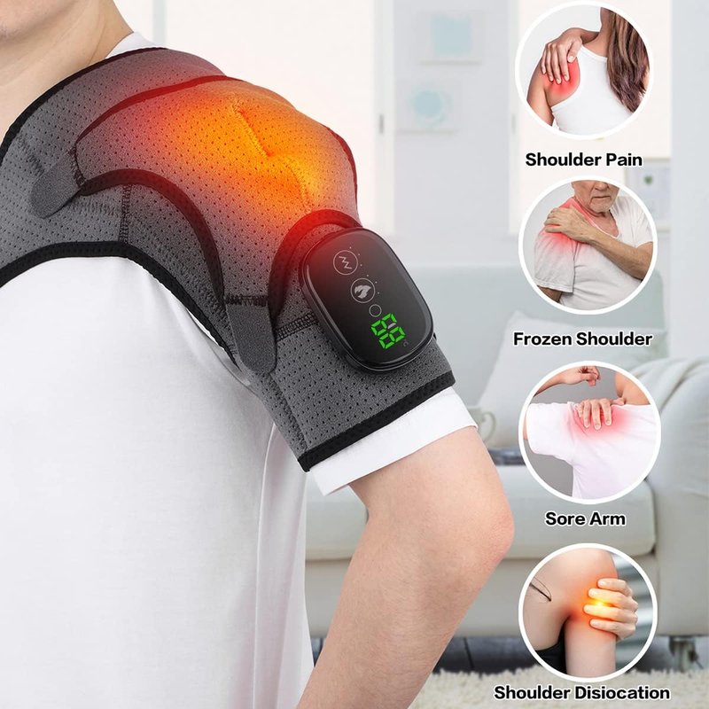 Heated Shoulder Wrap - Cordless Electric Heating Pad with Vibration Massage | Adjustable Fit for Men & Women