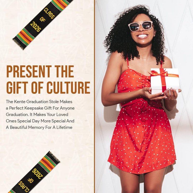 Kente Queens Stole Class of 2026 | Graduation Stole | Black Graduation African Sash | Bold Patterns and Vibrant Colors 72" x 4.5"