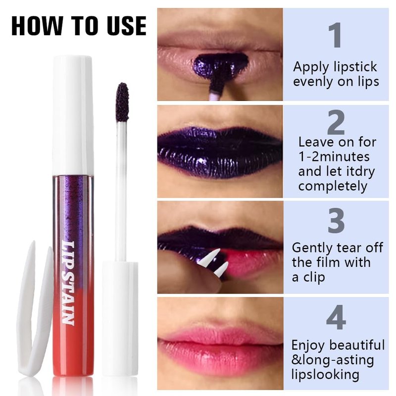 evpct Deep Mauve Red Peel Off Lip Stain Tints with Tweezer, Matte Liquid Lipstick Lip Stain Long Lasting Waterproof for Women, Non-stick Cup Lipstick Peel Off High Pigment Smudge-proof Easy Apply, 01#