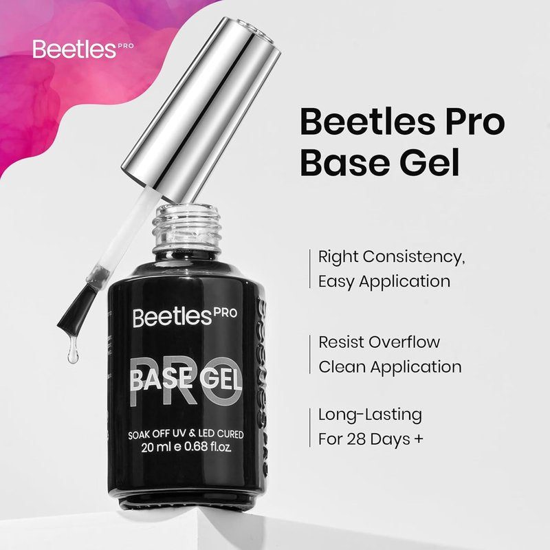 Beetles Pro Gel Base Coat - Hema-Free & Self-Leveling 20ml | Long-Lasting Soak-Off Gel for LED/U V Lamps