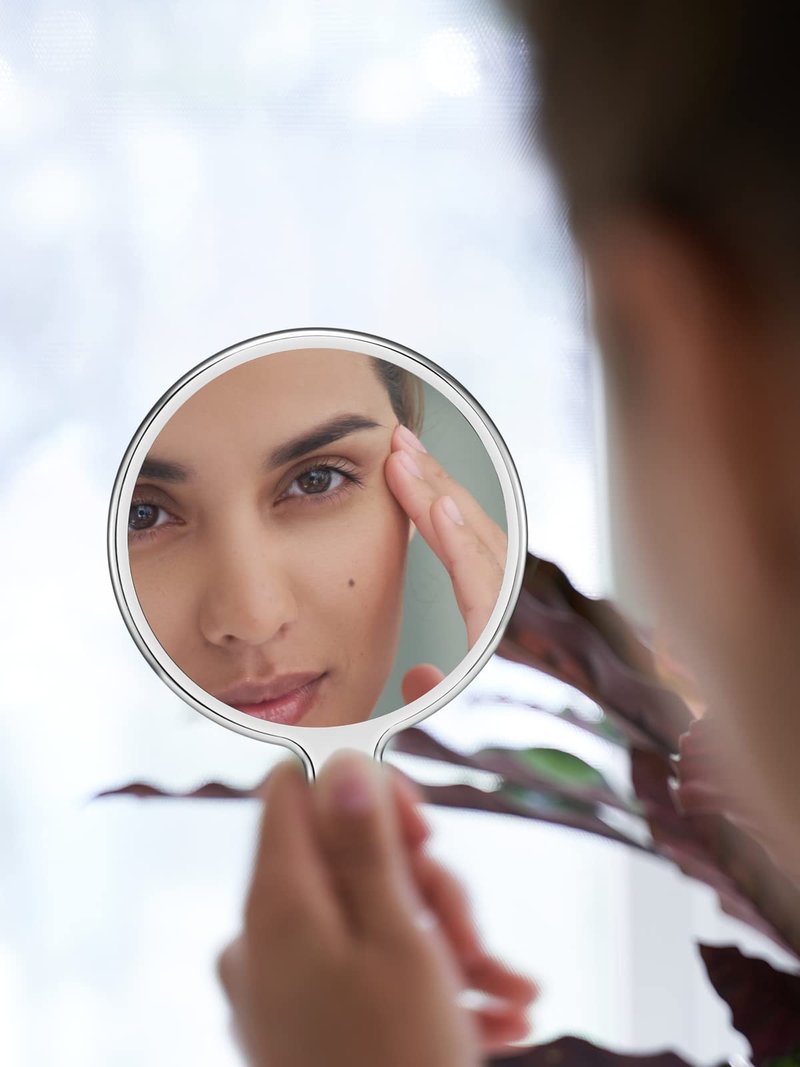 MIRRORNOVA Handheld Mirror, Water Ripples Hand Mirror with Handle for Make up, Round, Silver, Medium (4 x 8.7 inches)