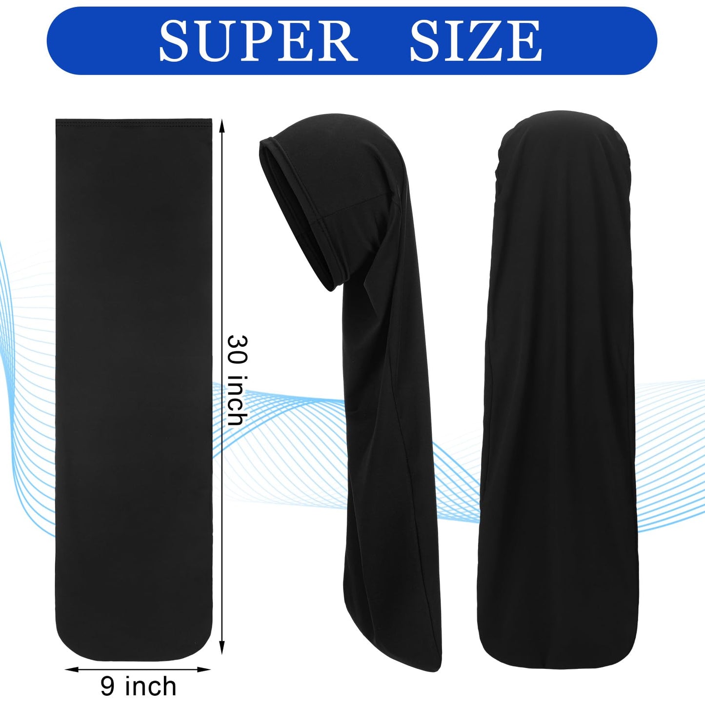 Twistover 2 Pcs Jumbo Dreadlock Cap Hair Dreads Head Wrap Loc Wraps for Dreads Hair Accessories for Men Women Sleeping(Black,Black,30 Inches)