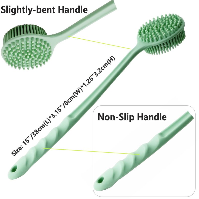 Cinlitek Silicone Body Scrubber - Long Handle Exfoliating Shower Brush for Men, Women & Kids - Free Hook