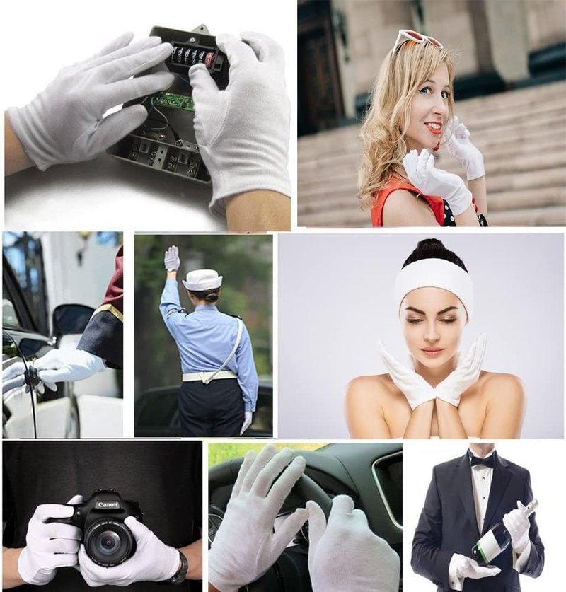 Regine Switzerland 24 Pcs White Cotton Gloves - Moisturizing Hand Spa & Eczema Relief, Stretchable Fit