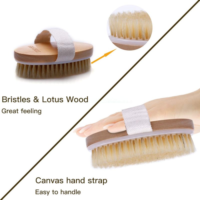 2PCS Ithyes Dry Brushing Body Brush Exfoliating Brush Natural Bristle bath Brush for Remove Dead Skin Toxins Cellulite,Improves Lymphatic Functions,Exfoliates,Stimulates Blood Circulation