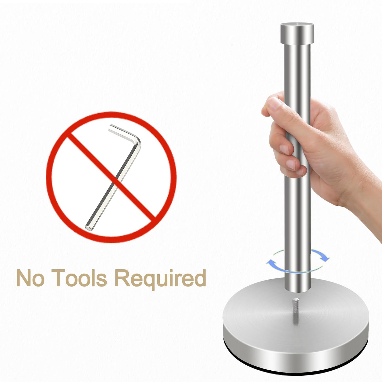 VOTZAAQ Silver Paper Towel Holder Countertop, Stainless Steel Standing Paper Towel Holder with Sturdy Non-Slip Base, for One-Handed Operation, Brushed Nickel