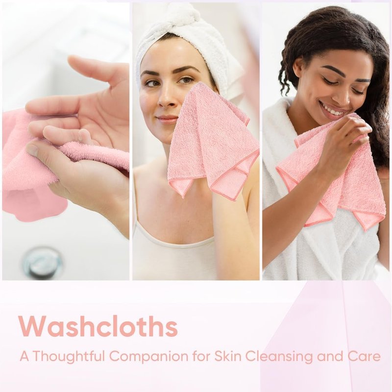 HOMEXCEL Microfiber Washcloths - 12 Pack of Soft, Highly Absorbent Face Towels | Multi-Purpose, 12x12 Inch, Pink