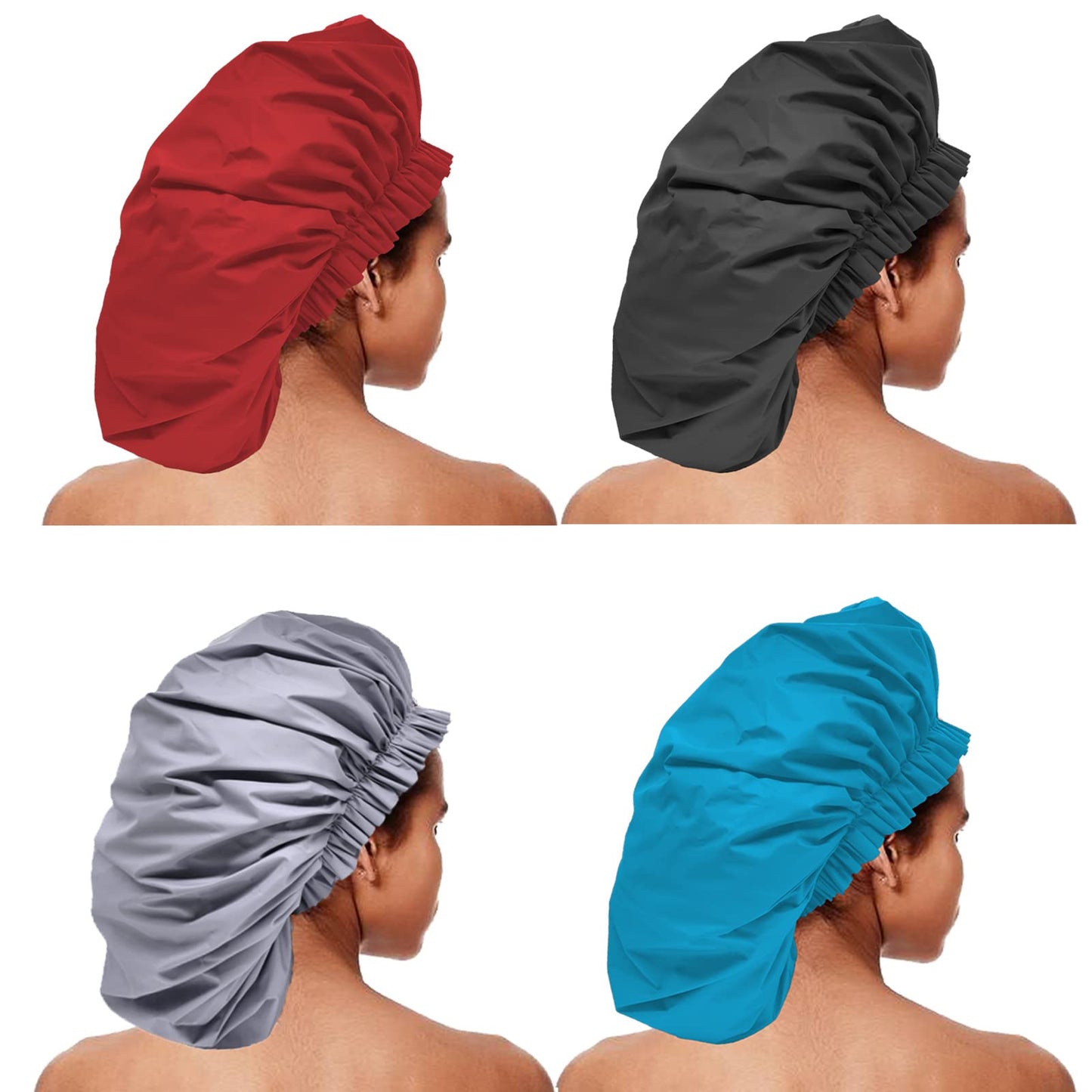 ELEBOX 4 Pack Premium Collection Super Jumbo Shower Cap Extra Large Shower Caps for Braids Shower Bonnets Women Waterproof Hair Caps for Spa Salon Shower Hat
