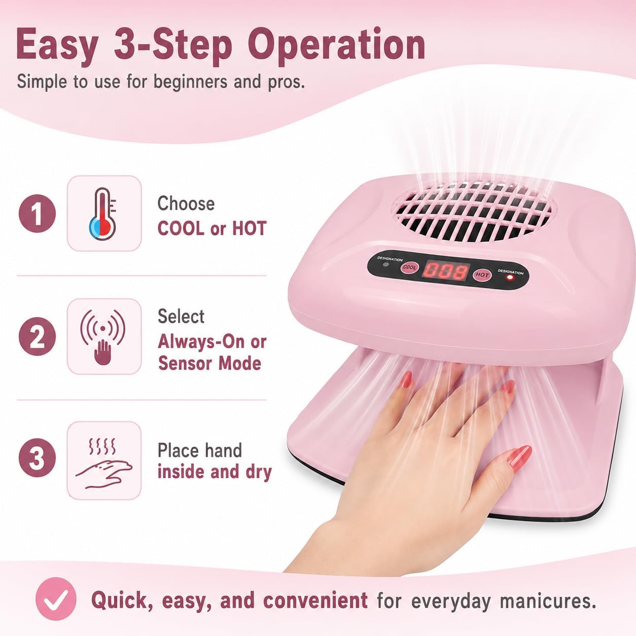 Skiennix Nail Dryer - 300W Auto Sensor Fan for Quick Hot & Cold Air Drying | Salon & Home Use