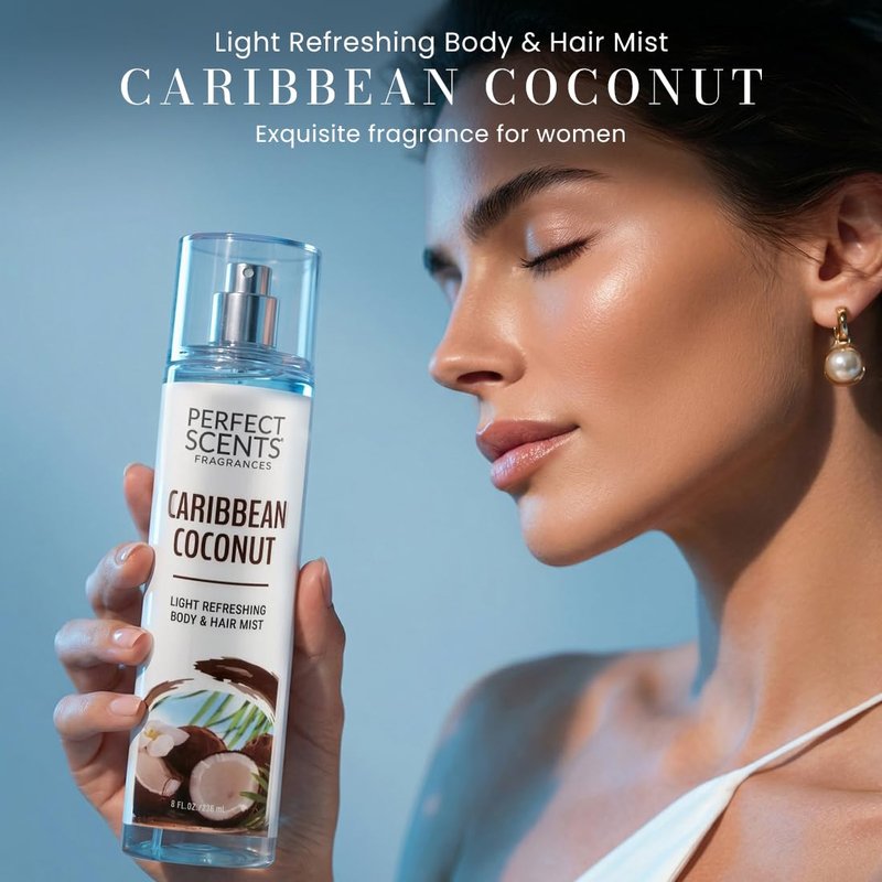 Caribbean Coconut Body & Hair Mist - Refreshing Vegan Spray, 8 Fl Oz | Paraben-Free, Infused with Panthenol