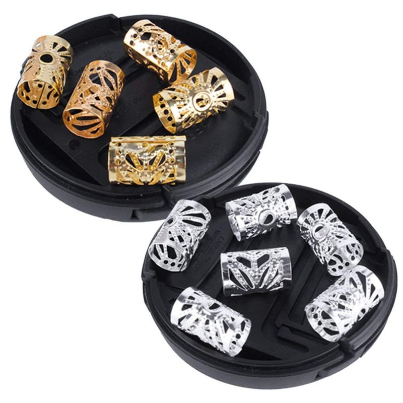 100pcs Dreadlocks Braiding Beads, Silver Gold Hair Coil Dreadlocks Meal Cuffs Tubes DIY Braid Rings for Kid Girl Women Hair Braiding