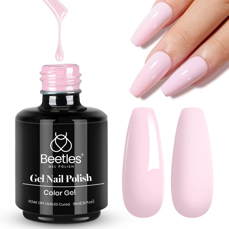 Beetles Pink Gel Polish - Barely Pink 15ML/0.51Fl Oz, Light Pink Gel Nail Polish, Soak Off UV LED Lamp Nail Art, Long-Lasting Manicure Salon DIY Home Bright Summer Nails