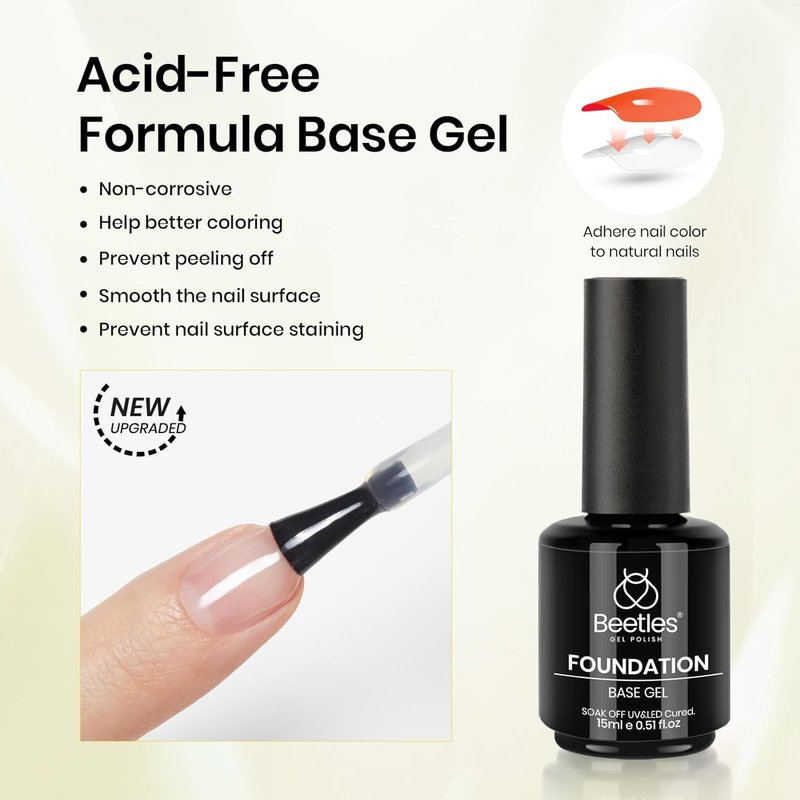 Beetles Gel Top Coat & Base Coat Set | 3Pcs 15ml Cuticle Oil for Dry, Damaged Cuticles - Glossy Shine & Long-Lasting Care