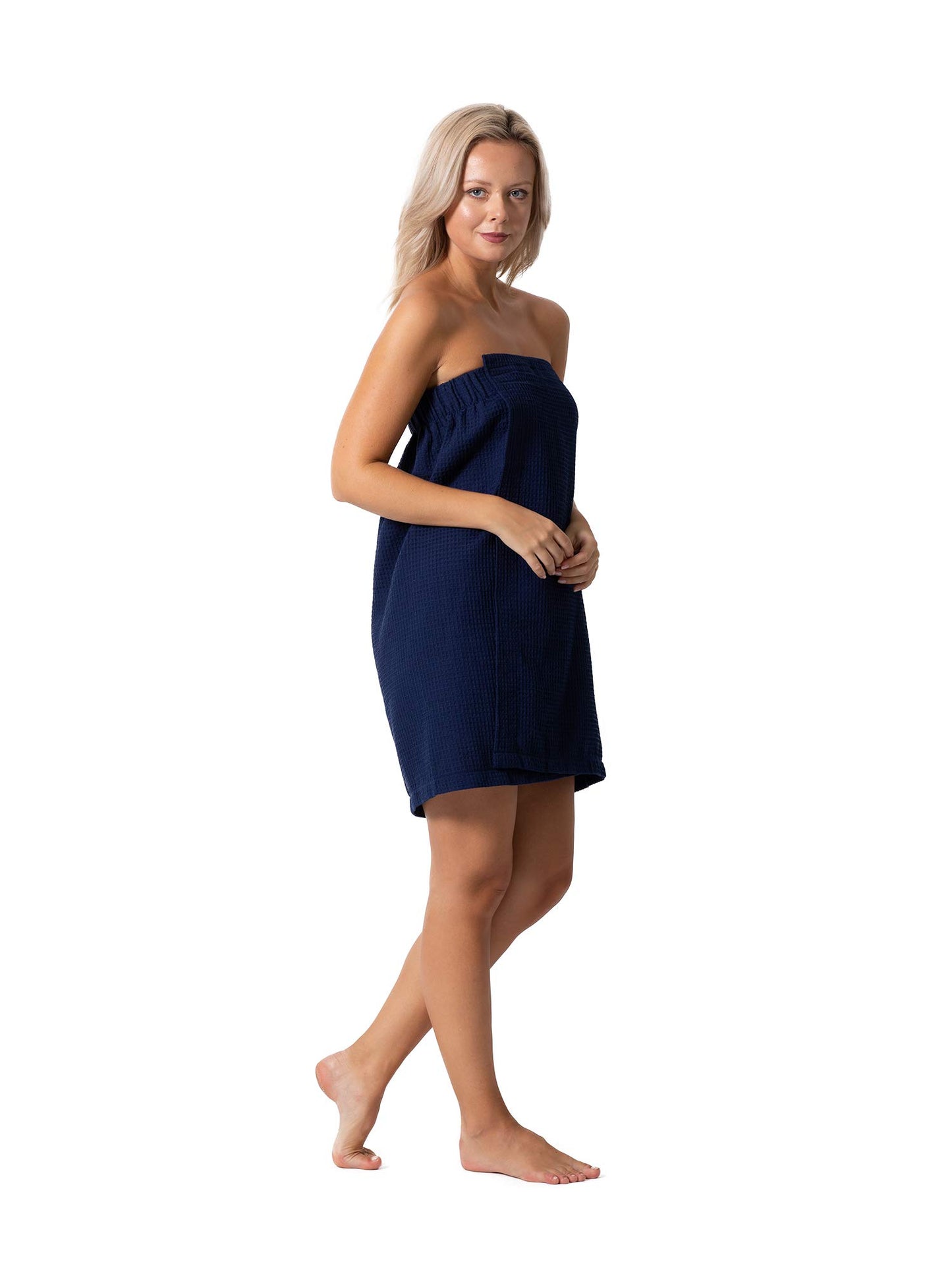 Turkish Linen Women’s Waffle Spa Body Wrap with Adjustable Closure (Small/Medium, Navy)