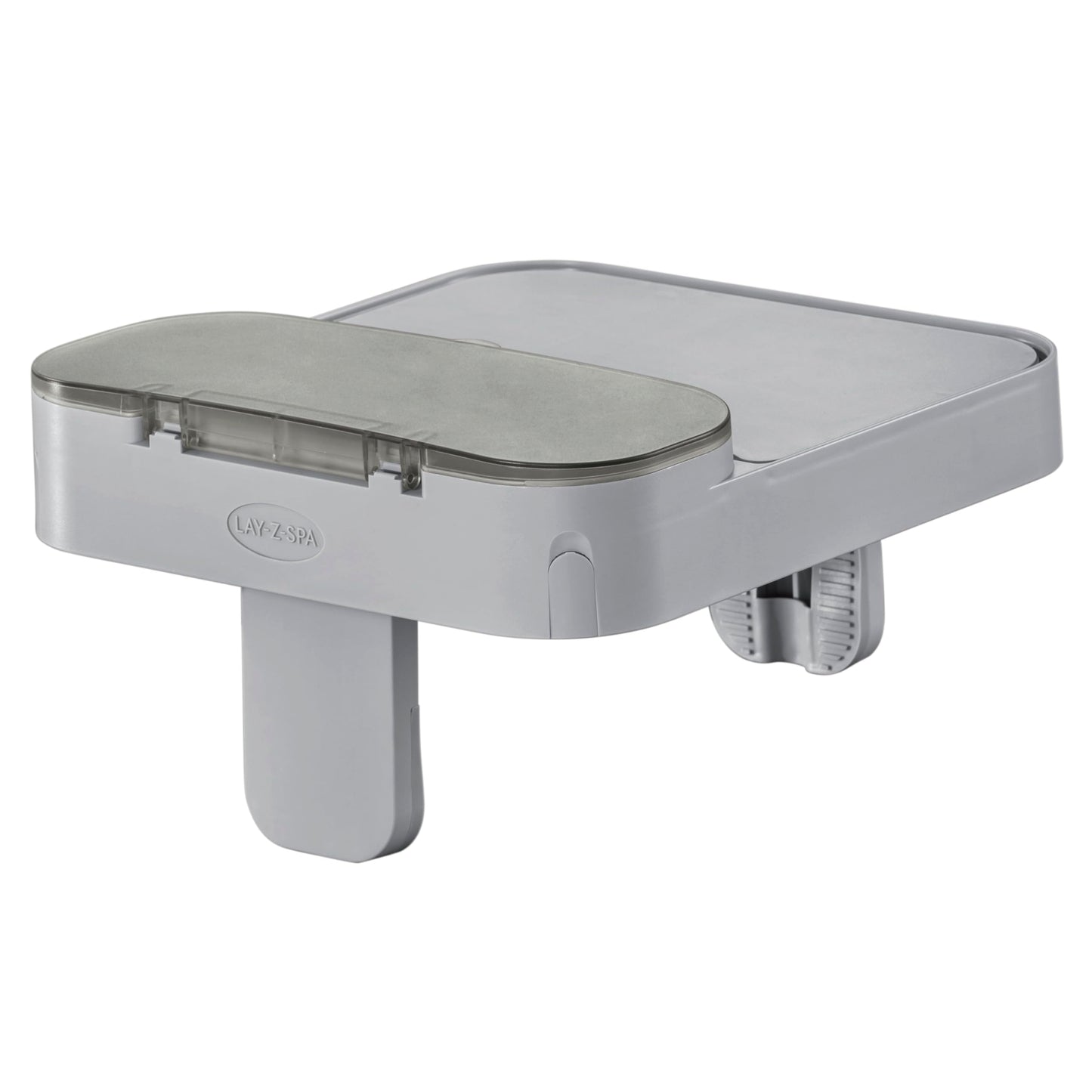 Bestway Lay-Z-Spa 4-in-1 Accessory Table for Hot Tubs, Side Tray for Tablet, Phone, Drinks and Snacks, Adjustable Universal Fit with Cup Holders, Grey