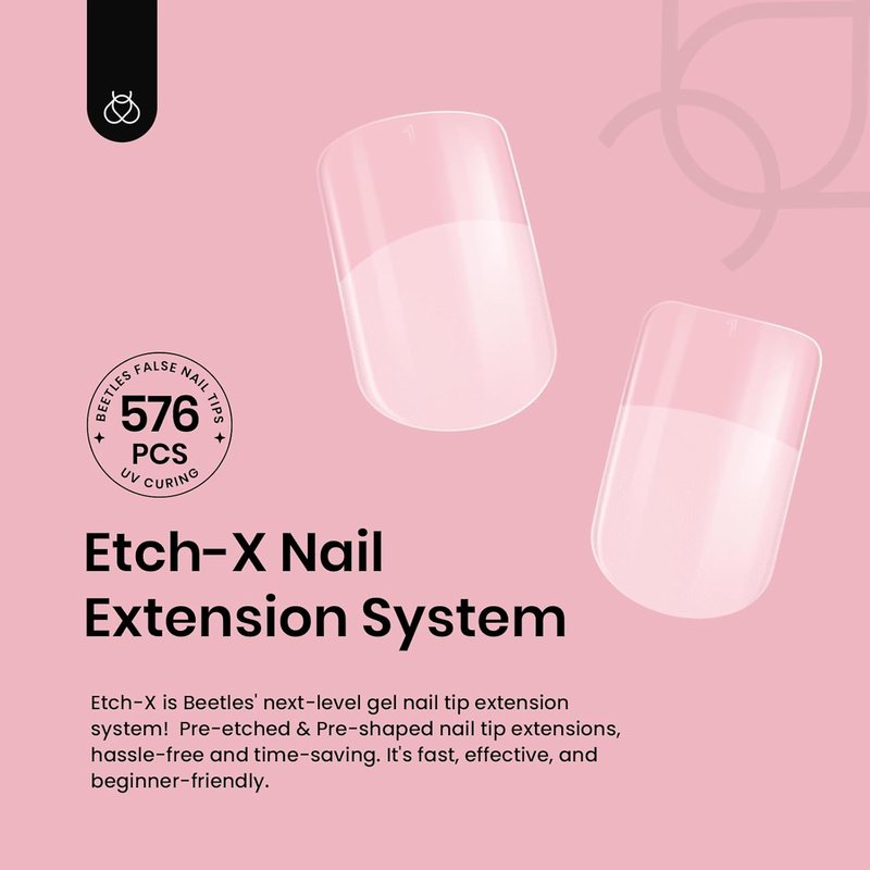 Beetles Short Square Nail Tips - 576PCS in 12 Sizes | Half Matte Clear Acrylic Press-On Nails