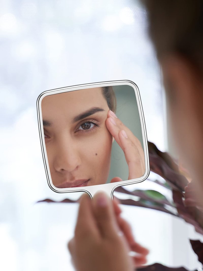 MIRRORNOVA Handheld Mirror, Water Ripples Hand Mirror with Handle for Make up, Square, Silver, Small (4 x 7 inches)