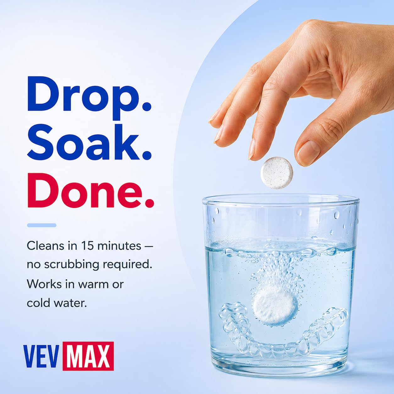Vevmax Retainer Cleaner Tablets - 48 Tablets (1.5 Months Supply) - Denture Cleaning, Removes Stains & Odours, Freshens Aligners, Mouthguards, Nightguards - Perfect for Ultrasonic Retainer Cleaner