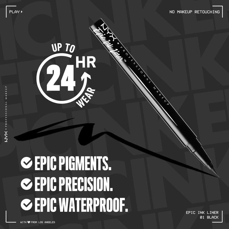 NYX Professional Makeup Epic Ink Liner - Waterproof Liquid Eyeliner in Black | Vegan Formula
