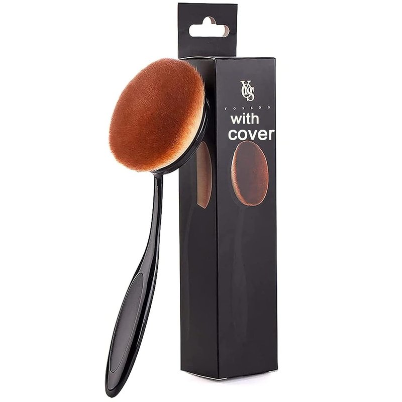 Oval Foundation Brush - Large Soft Bristles for Liquid, Cream & Powder | Dense Kabuki Makeup Brush with Cover (Black)