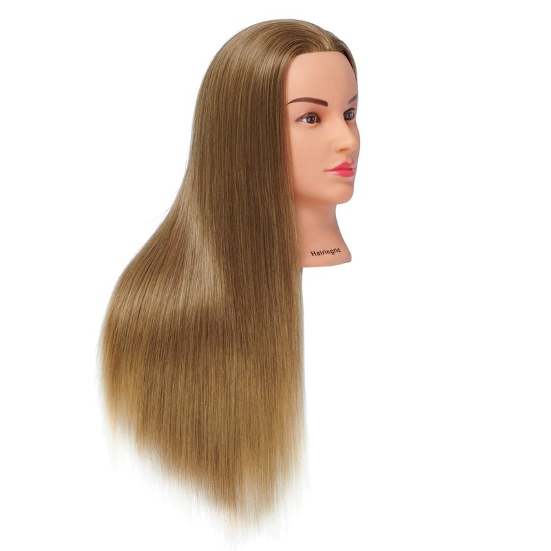 Hairingrid 26"-28" Mannequin Head Hair Styling Training Head Manikin Cosmetology Doll Head Synthetic Fiber Hair and Free Clamp Holder (Golden Brown)