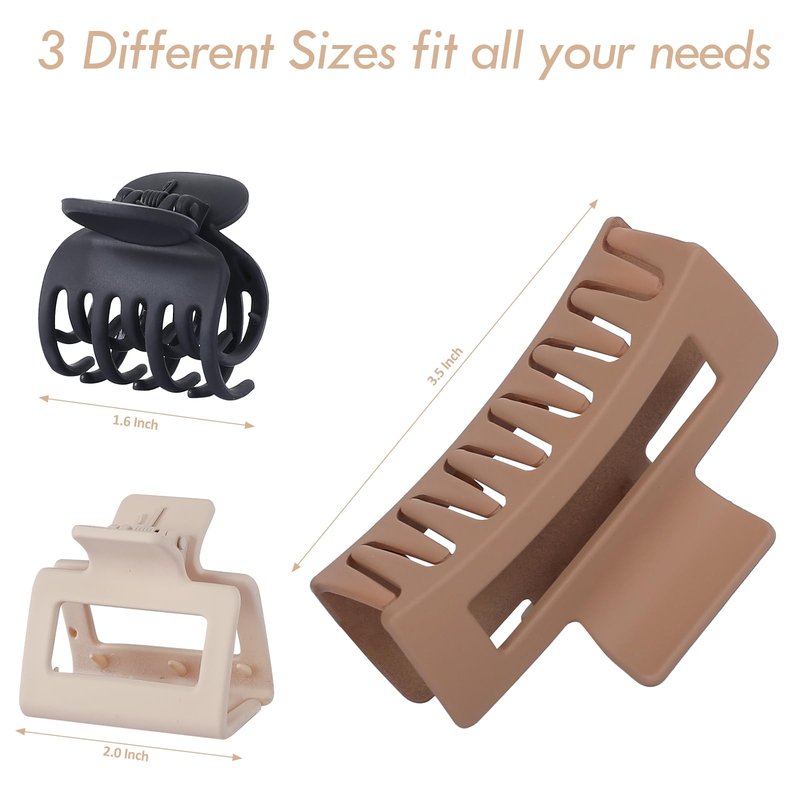 CHANDAT Medium Claw Hair Clips Set for Women - 3 Styles, 9 pcs Rectangle Clips for Thick Hair, Square Clips for Thin Hair - Brown