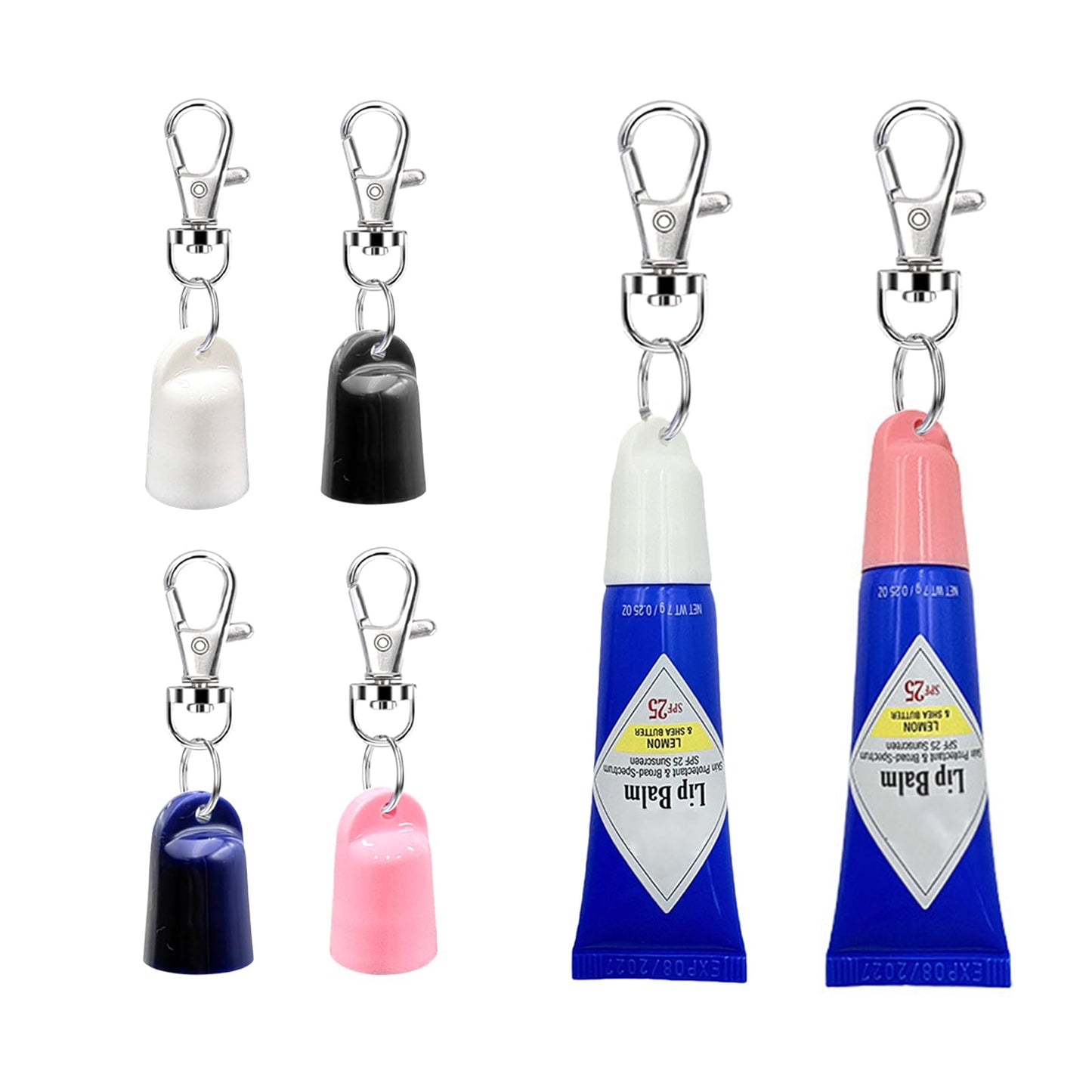 Tonsamvo 【4-Pack】 Keychain Caps for Jack Black 0.25 oz Lip Balm, Portable Replacement Cover Holder, Leak-Proof Design, Never Lose Your Lip Gloss Again