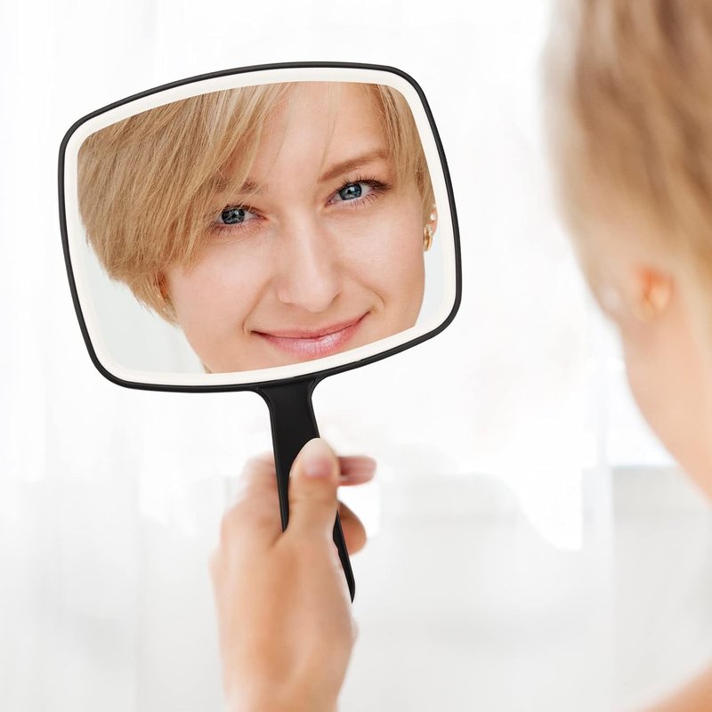 Nutair Hand Mirror, Handheld Vanity Mirror with Hanging Hole in Handle Black 7.4" W x 10.4" L