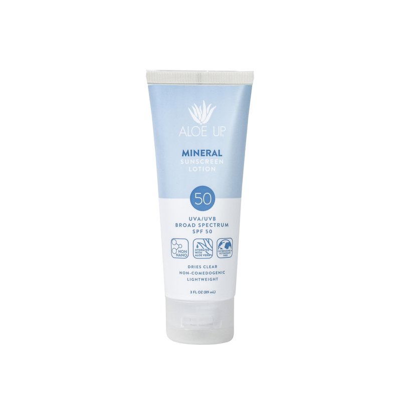 Aloe Up Mineral Sunscreen Lotion SPF 50 - Broad Spectrum Lotion for Face and Body - Gen2 Zinc Oxide & Aloe Vera Gel - Dries Clear - Reef Friendly Water Resistant 80 Minutes-Coco-Mango Fragrance-3 Oz.