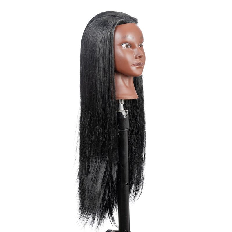LJSMJF Mannequin Head with Hair, Doll Head for Hair Styling Training Head Manikin Practice Cosmetology Doll Head Styling Hairdressing Training Braiding Heads with Clamp Holder (black)