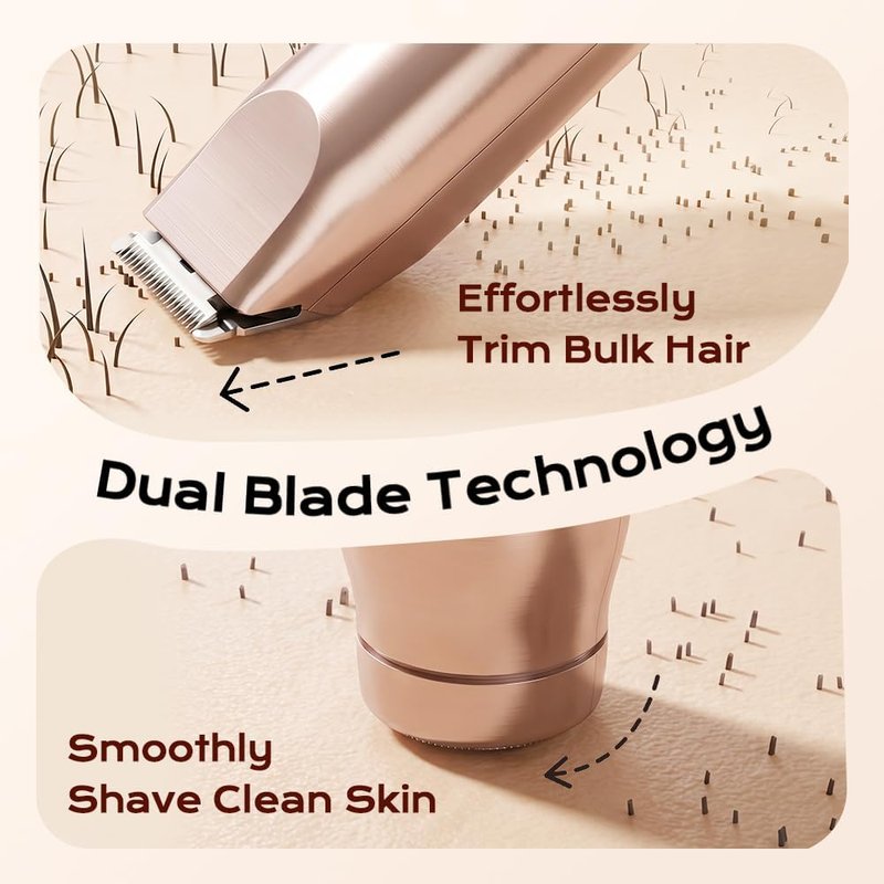 Bikini Trimmer for Women - 2-in-1 Painless Electric Hair Removal Shaver | Waterproof Dual Head Design (Brown)