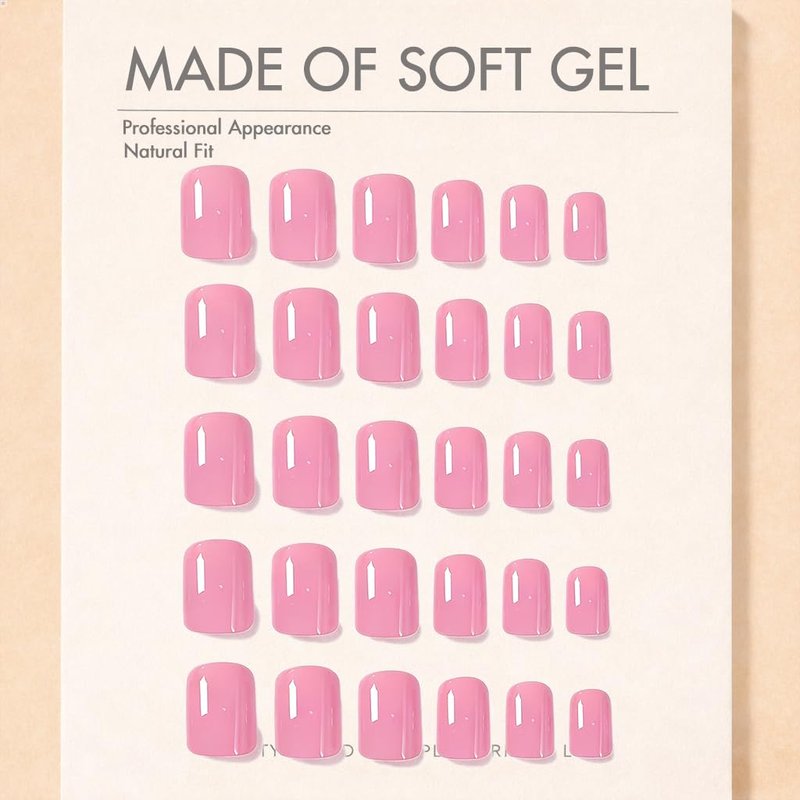 KQueenest Baby Pink Press On Nails Short Square, 30 Pcs Sturdy Reusable Fake Nails Kit with Nail Glue & Adhesive Tabs, Glossy Soft Gel Glue On Nails for Women, Beginners, At-Home Manicure
