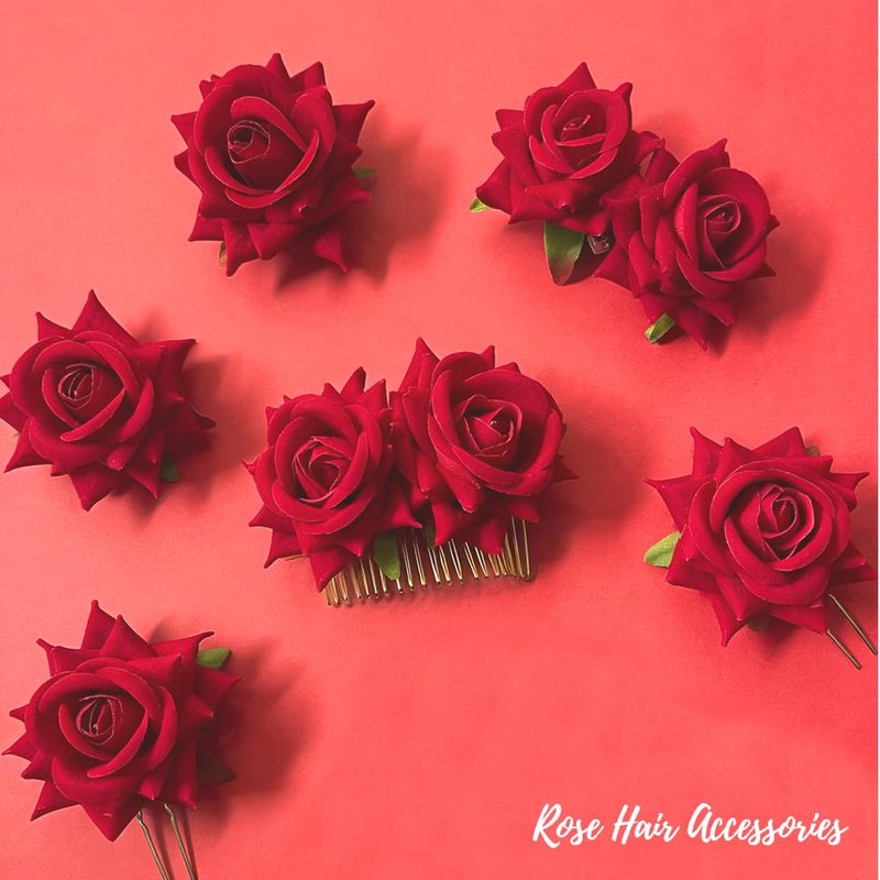 Red Rose Hair Clips by [Brand Name] - 6 Floral Barrettes for Weddings & Parties | Elegant Hair Accessories